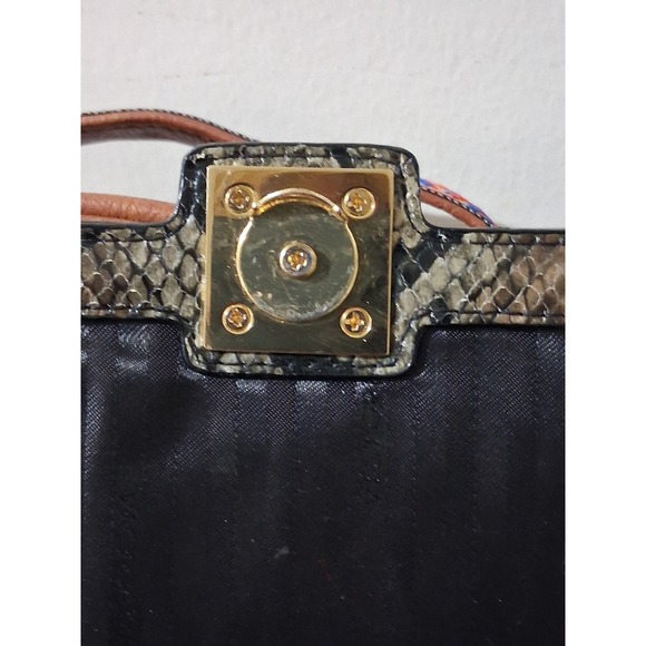 Victorias Secret Snakeskin Print Shoulder Bag Gold Chain Strap Grey Brown Flap - Picture 7 of 8